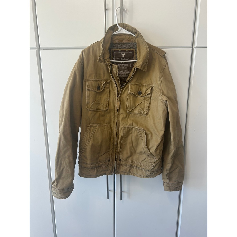 American Eagle Outfitters Mens Khaki Tan Canvas Field Utility Jacket Size Large